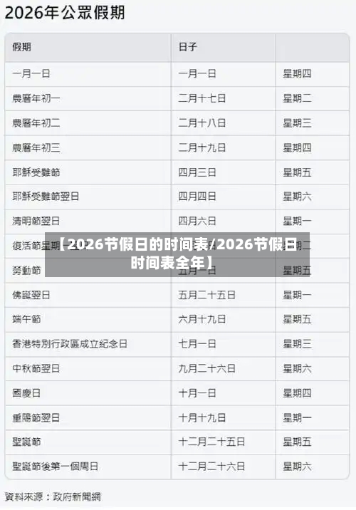 【2026节假日的时间表/2026节假日时间表全年】-第1张图片