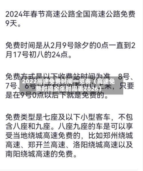 2022高速免费时间一览表(高速免费时间全年时间表2026)-第1张图片