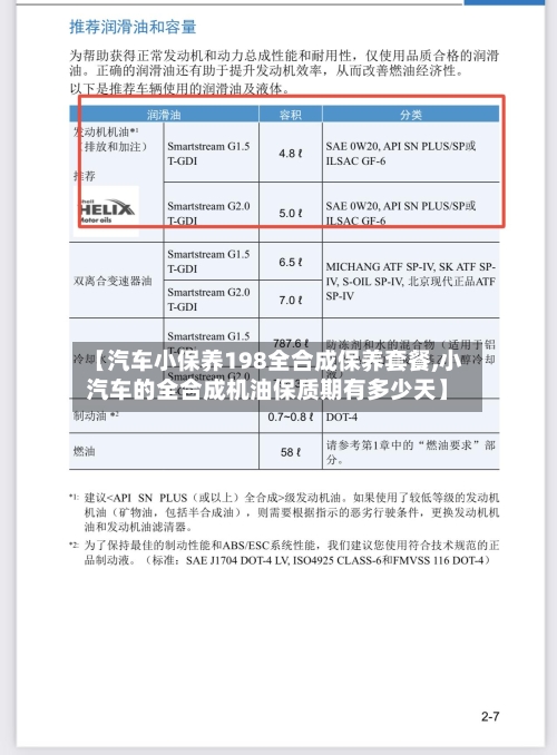 【汽车小保养198全合成保养套餐,小汽车的全合成机油保质期有多少天】-第1张图片