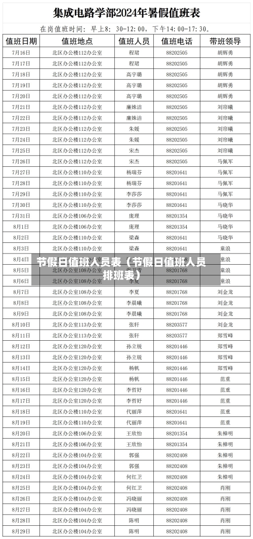 节假日值班人员表（节假日值班人员排班表）-第1张图片